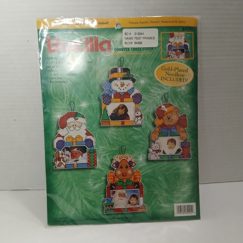 Bucilla Festive Frames Counted Cross Stitch Christmas Ornaments Kit New Sealed